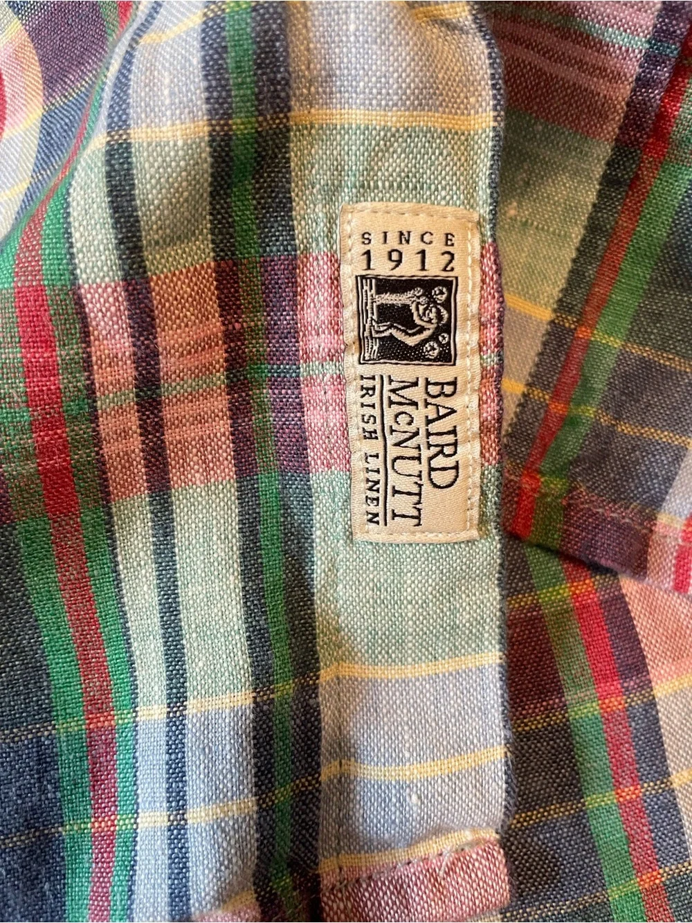 J.Crew Baird McNutt Irish Linen Madras Plaid Button Down Shirt Mens L Slim Fit